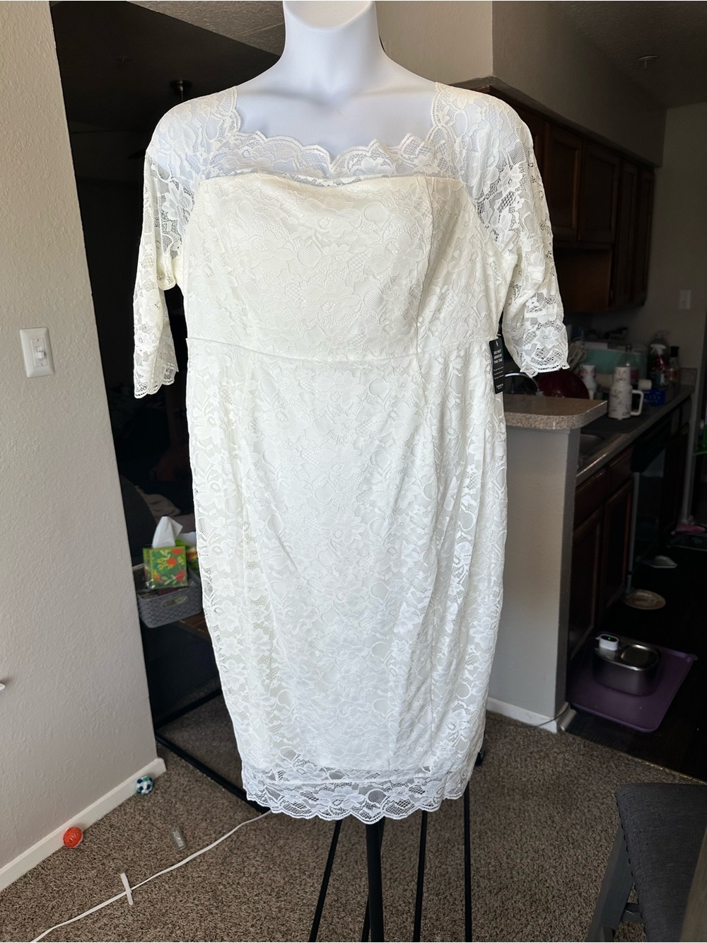 torrid Ivory Lace Midi Dress with Sheer Yoke